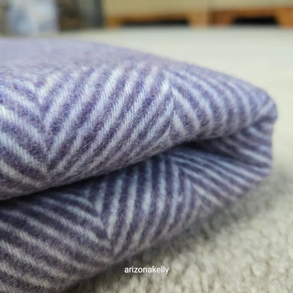 NWT Moon Merino Wool Herringbone Throw Blanket Purple Clover